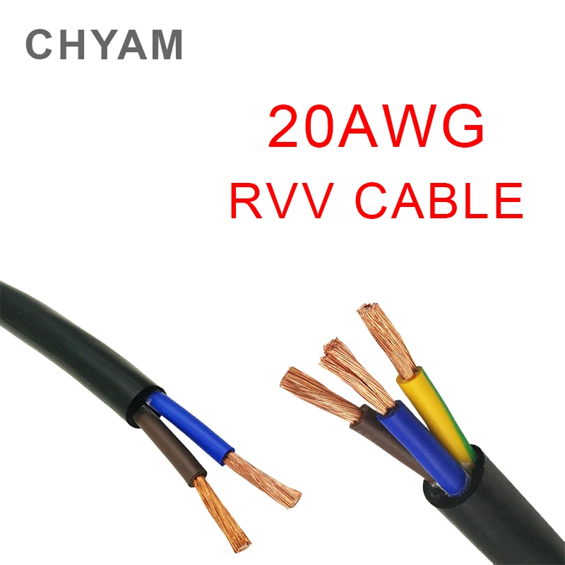 20 AWG Cable de cobre RVV, 0, 5mm2, 2/3/4/5/6/7/8/10/12/14/16/18 núcleos, pines, Conductor eléctrico, Cable RVV, negro|Alambres cables| -