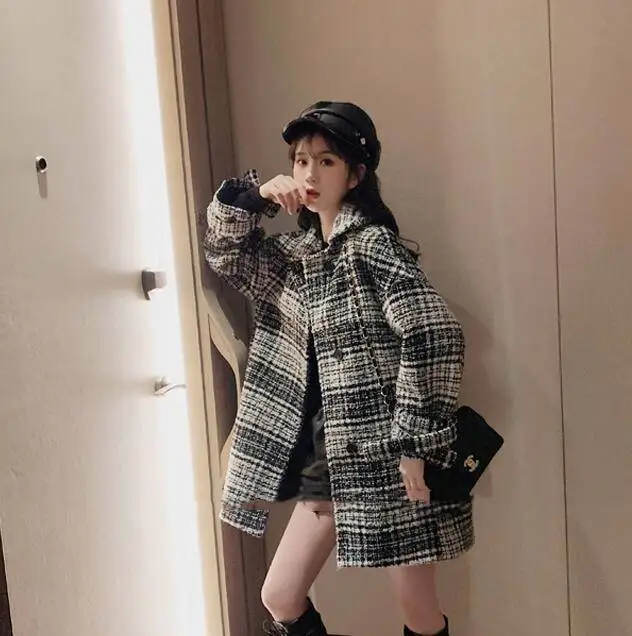Heydress весеннее женское элегантное шерстяное пальто средней длины в клетку, женское свободное уличное зимнее толстое теплое повседневное пальто