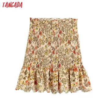 

Tangada women floral embroidery pleated skirts faldas mujer strethy waist summer female Elgant mini skirt ladies BE503