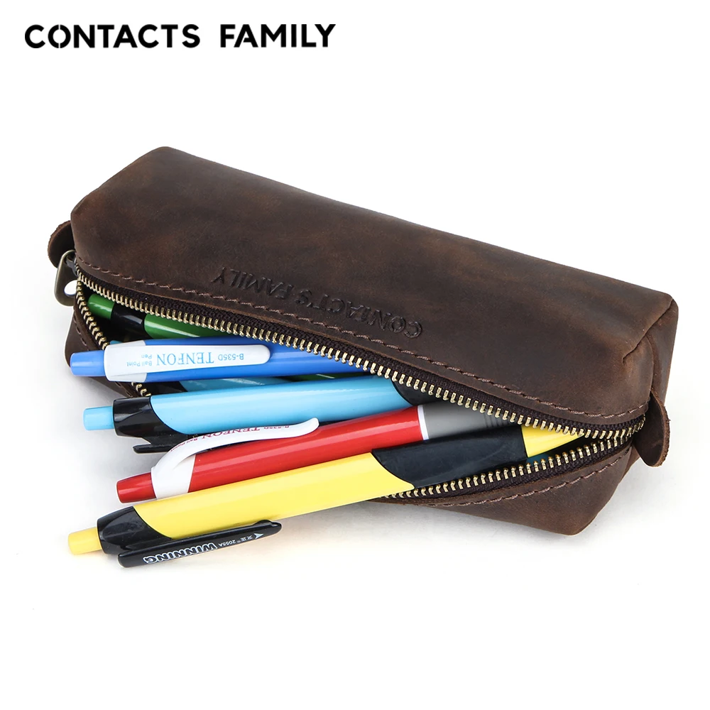 

Genuine Leather Pencil Case Bag Vintage Retro Style Cowhide Zipper Pen Pouch Kids Girl Boy School Office Stationery Supplies