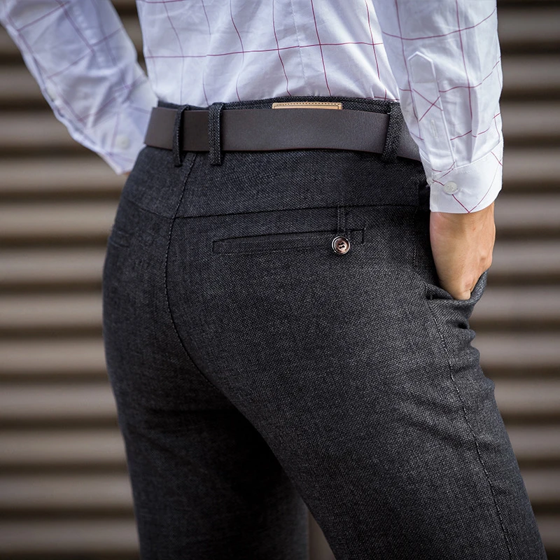 911 black Autumn Winter High Quality Cotton Linen Solid Color Casual Pants Pocket Leather Medal Badge Men's Business Fashion Slim Trousers - Color: 911 black
