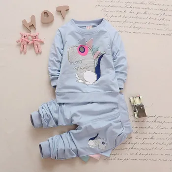 

2019 Baby Boys Girls clothes Autumn Sprin Cotton Clothes Set Dinosaur Pattern Sweatshirt Tops +Pants 2pcs Set kids Clothing