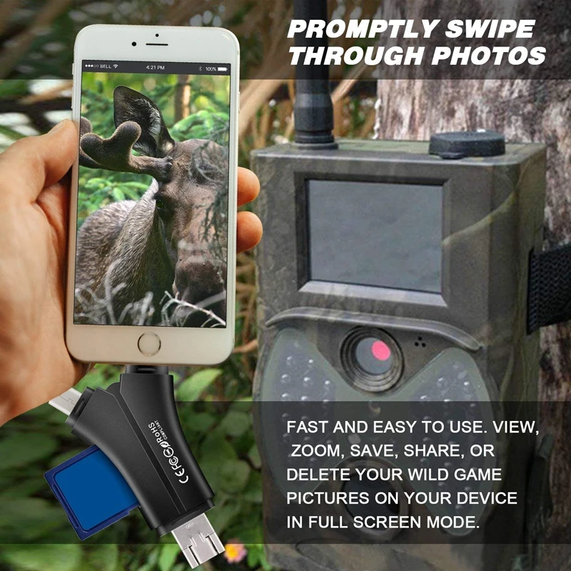 Rail Камера просмотра для Mac и Android, SD и Micro-SD карт памяти ридер для просмотра фотографий и видео из любой дикой природы Sc