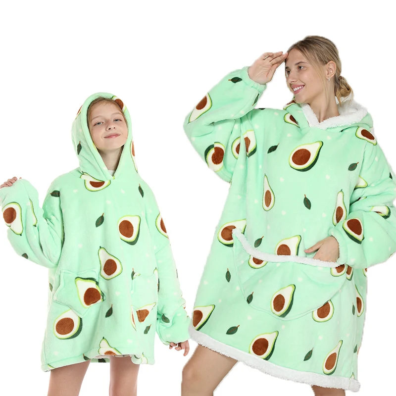 Avocado Printed Oversized Hoodie Blanket for Adult Children Outdoor