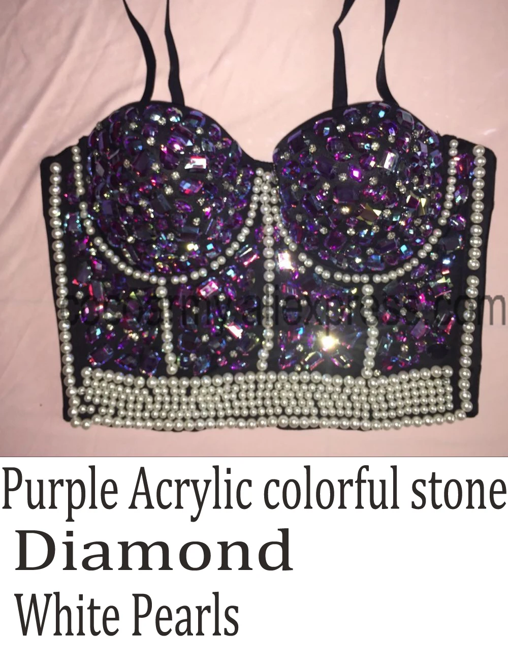 AS PHOTO purple1-2 Бальные костюмы сценические вечерние Клубные радужные Кристаллы Стразы Алмазные блестки заклепки жемчуг пуш-ап бюстье короткий топ корсет Bralette - Цвет: AS PHOTO purple1-2