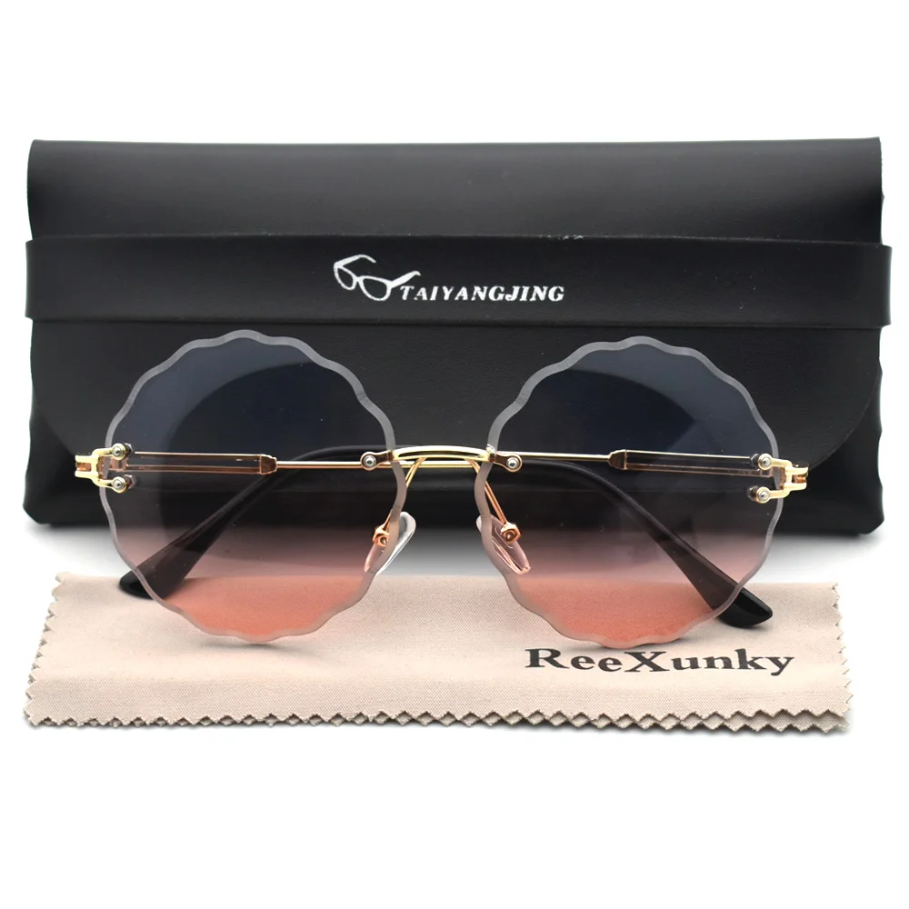 

2020 Flower Round Sunglasses Women Luxury Brand Rimless Frame Sun Glasses Ladies Shades Trending Outdoor Rosie Eyewear UV400