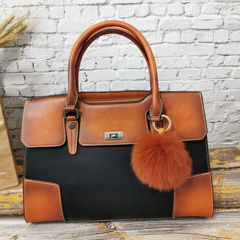 Новая модная женская сумка из натуральной кожи, Большая вместительная сумка на плечо, женская сумка-мессенджер, роскошные дизайнерские сумки через плечо - Цвет: Black And Ball