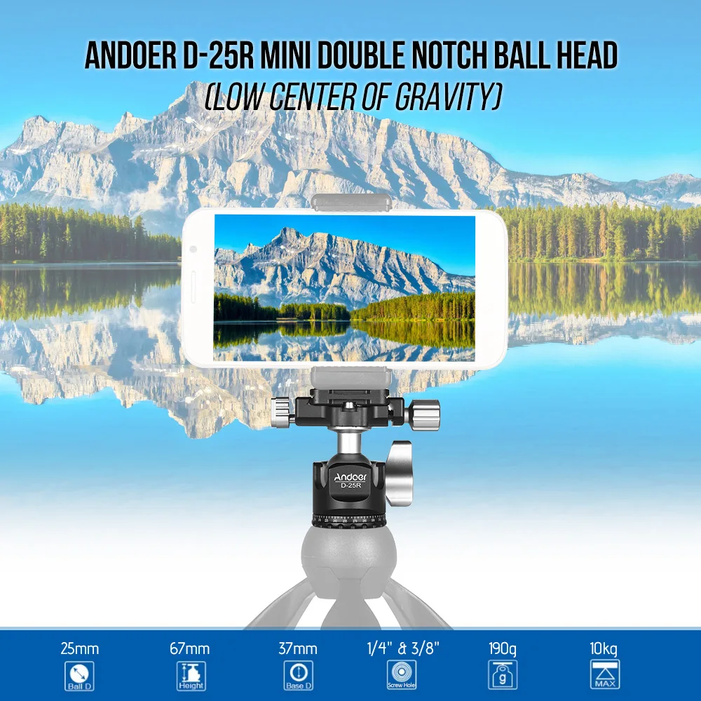 Andoer D-25R ЧПУ Алюминиевый сплав двойной Нотч шаровая Головка мини шаровая Головка низкий центр тяжести для DSLR ILDC камер
