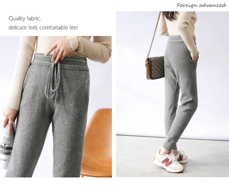 denim capris for women 2021 New Winter Women Trousers 100% Pure Wool Thicker Pants Knitwear Legging Girls Knitted Trousers flare pants