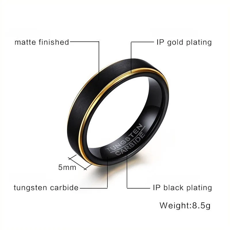 6mm Tungsten Carbide Ring for Men Gold Color Matte Brushed Wedding Band Engagement Ring Jewelry