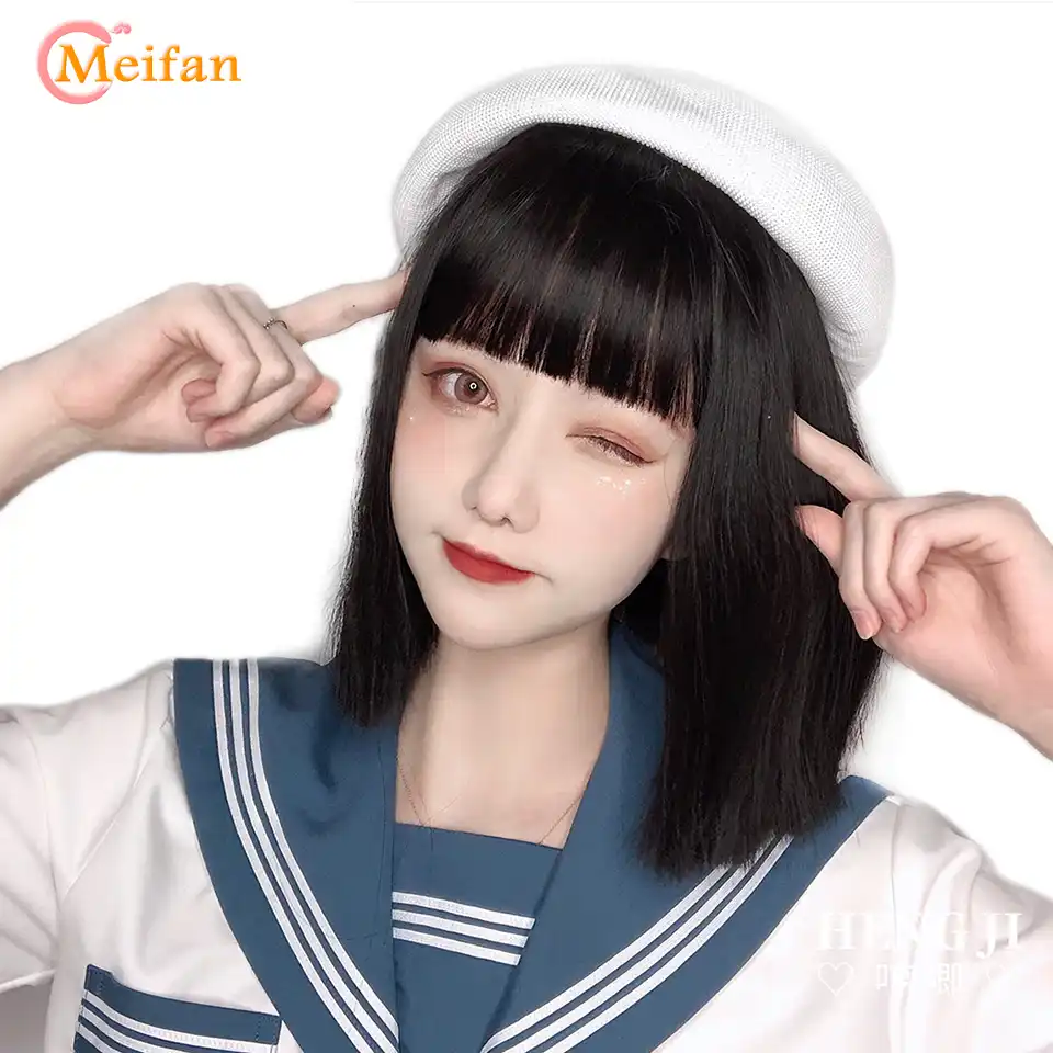 Meifan Pryamye Chernye Sinteticheskie Pariki S Chelkoj Dlya Zhenshin Srednyaya Dlina Bob Pricheska Parik Termostojkie Kosplej Pariki Aliekspress