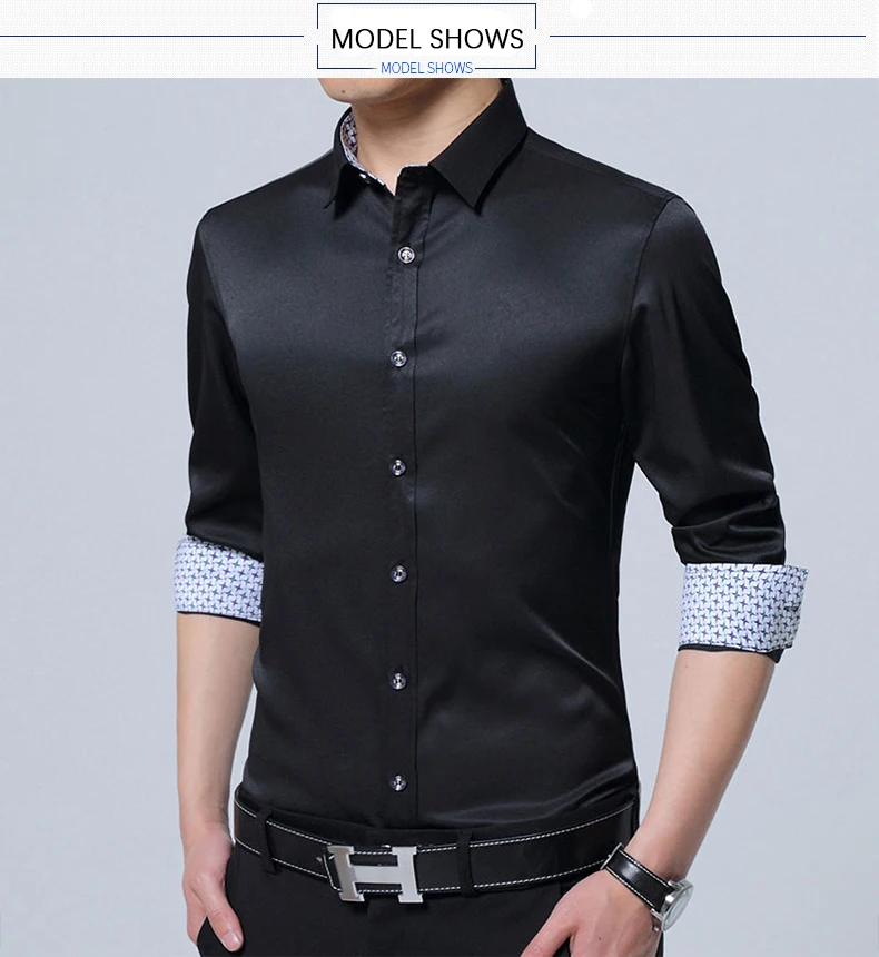 BROWON Men Shirt Business Autumn Stretch Shirt Men Cardigan Long-sleeved Turn-down Collar Social Shirt Solid Wedding Shirt