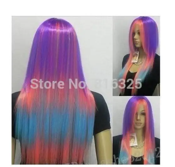 DM690121>New Gothic Anime Long Multicolor mixed Straight Cosplay Punk Show wig