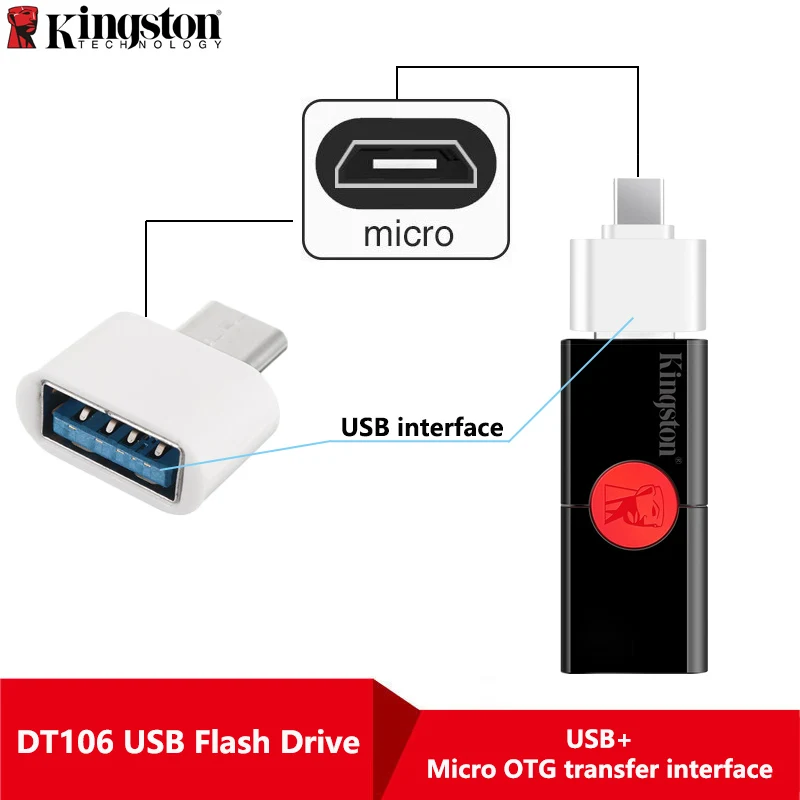 Kingston USB флэш-накопитель DT106 Флешка 256 ГБ USB 3,1 type-A USB 3,0 карта памяти до 130 Мб/с Флешка u-диск - Цвет: B-DT106-256G-OTG