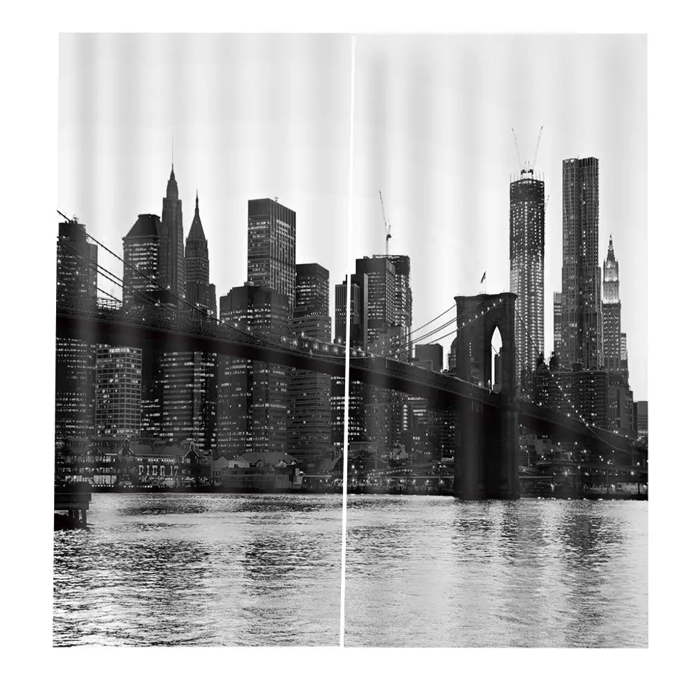 Европейский черный белый здание 3D шторы цифровой принт моста для гостиной