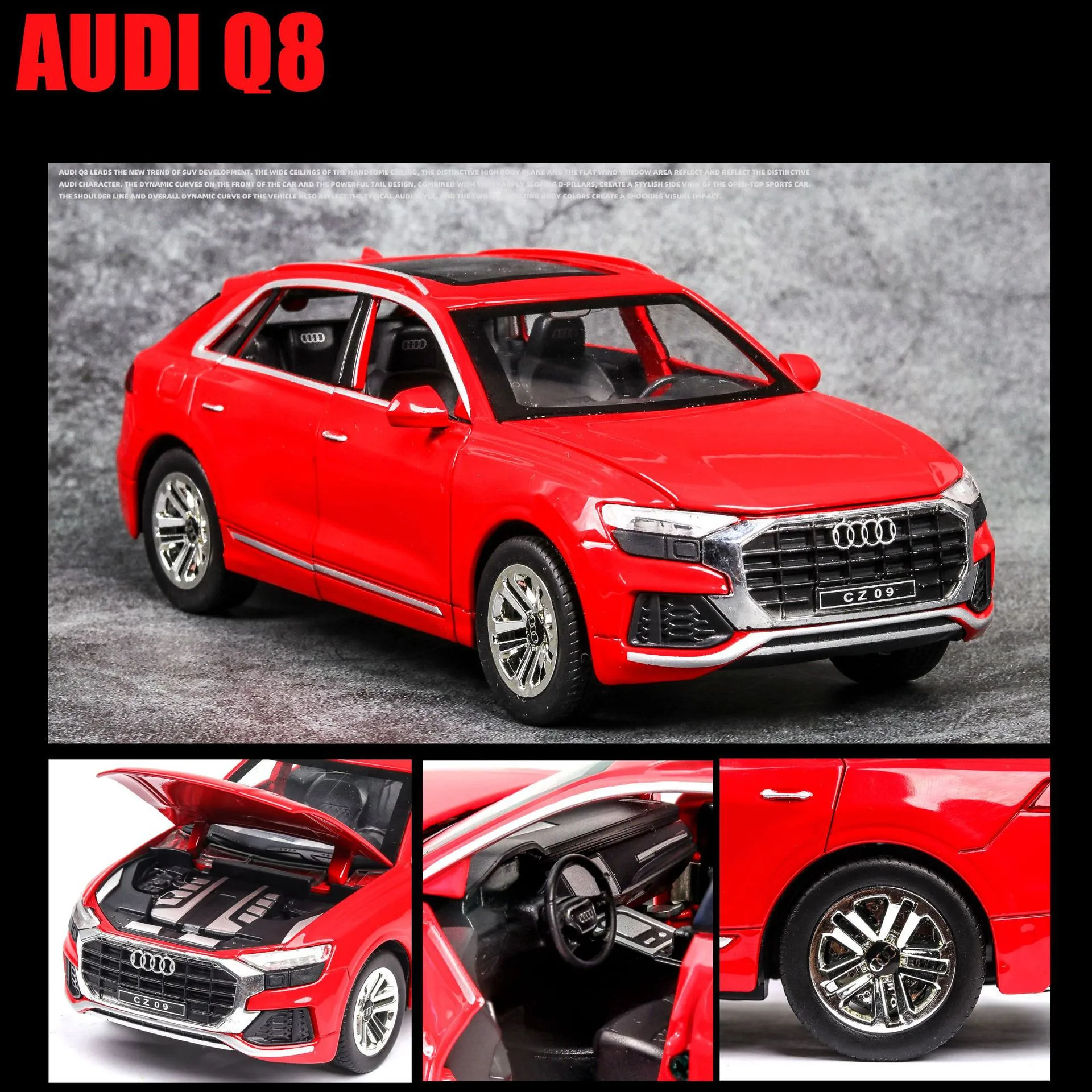 Продукт 1:24 Q8 SUV модель автомобиля из сплава, литой металл 6 дверей, звук и свет потяните назад багги, Изысканные Подарки