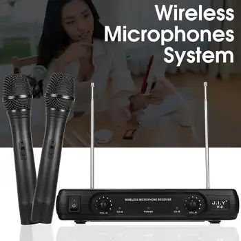 

Dual Professional VHF Wireless Microphone System Cordless Handheld Mic Receiver Microphones Karaoke with 2 Microphones