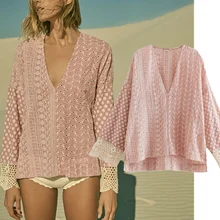 

Maxdutti Indie Folk Vintage Embroidery Lace Patchwork Loose Shirt Women Blouse Blusas Mujer De Moda 2021Blouse Women And Tops