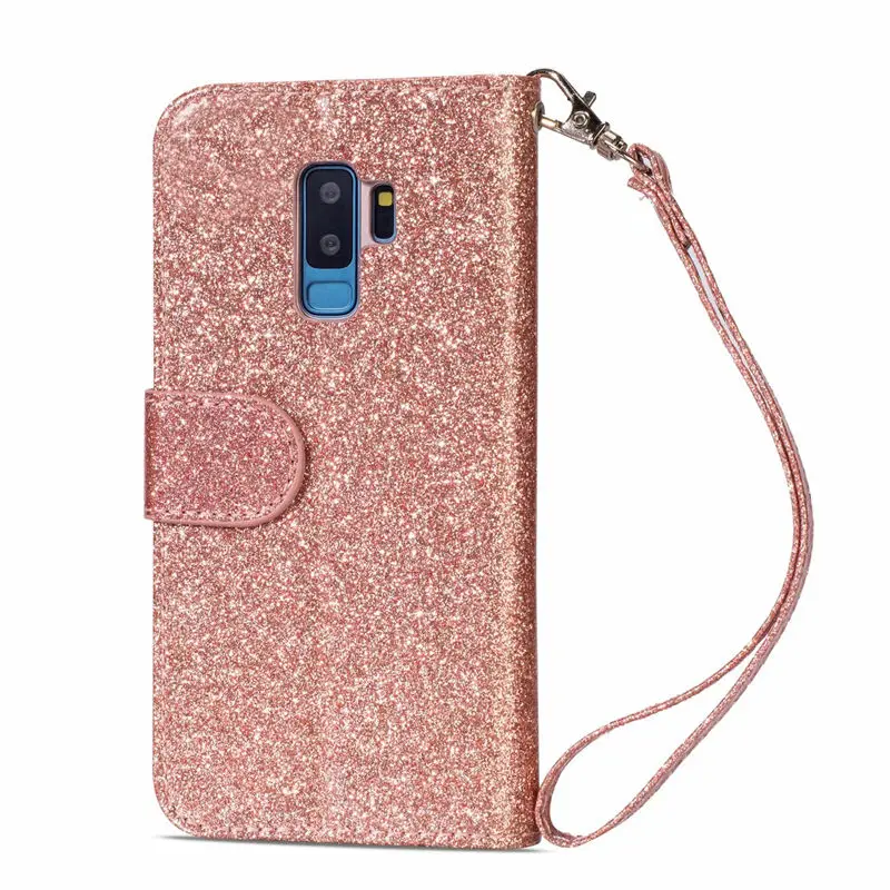 Кошелек на молнии из искусственной кожи чехол для samsung Galaxy S10E S6 S7 Edge S8 S9 Note 8 9 10 Plus Блестящий силиконовый чехол с откидной крышкой и отделением для карт - Цвет: Rose gold