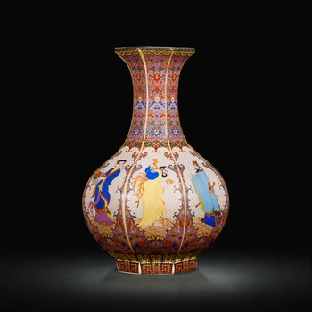 

Jingdezhen Ceramic Vase Decoration Ancient Enamel Colored Pastel Porcelain Vase Classical Home Decoration