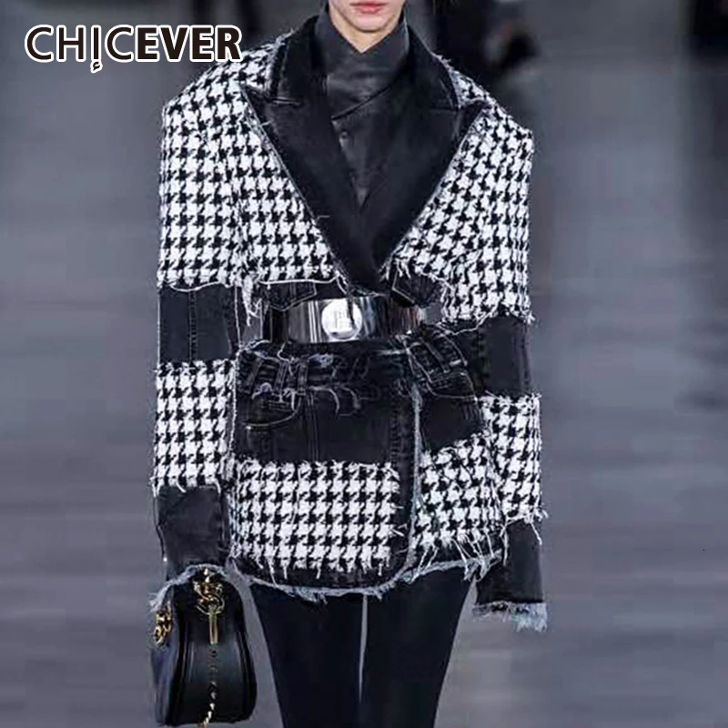 CHICEVER плед модного цвета в стиле пэчворк блейзер из денима для Для женщин с