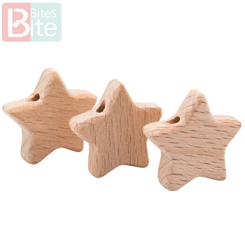 

Bite Bites 10pc Baby Beech Wooden Teether With Hole Bead Star Rodent DIY Pacifier Chain Nursing Necklace Bracelet Children Goods