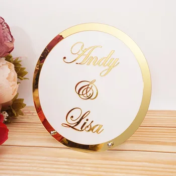 

Personalized Wedding Signs Acrylic Name Sign Custom Wedding Welcome Board With Mirror Sticker Round Frame Nail Table Decoration