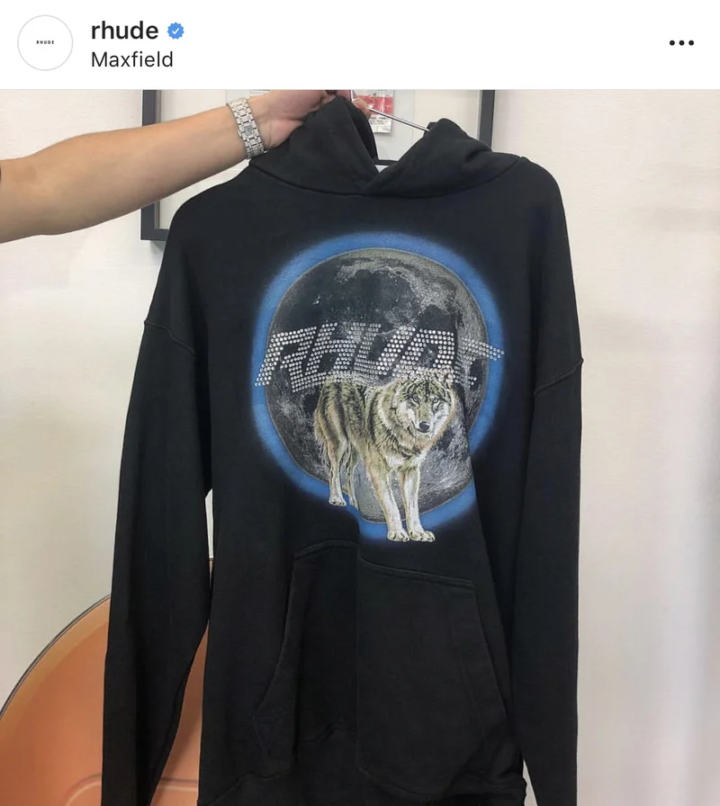 19SS Rhude x Maxfield толстовки La 1:1 одежда высшего качества волк алмаз RUHDE Толстовка уличная Rhude пуловеры для мужчин и женщин толстовки