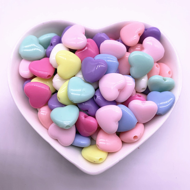 12mm 14mm Colourful Heart Shape Acrylic Loose Spacer Beads for Jewelry Making DIY Accessories