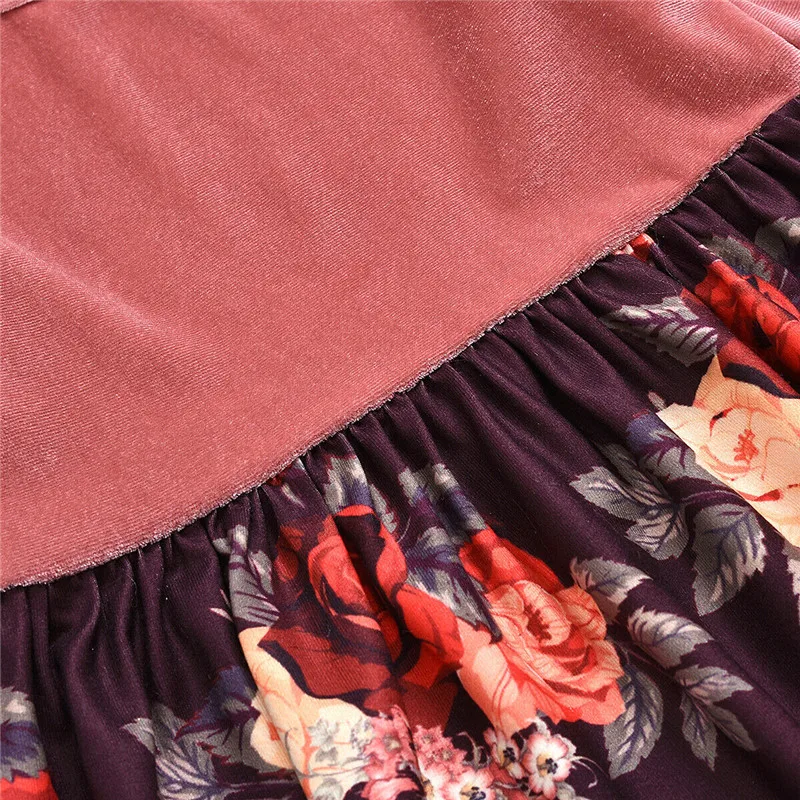 Toddler Infant Baby Girls Velvet Clothes Long Sleeves Floral Princess Dress