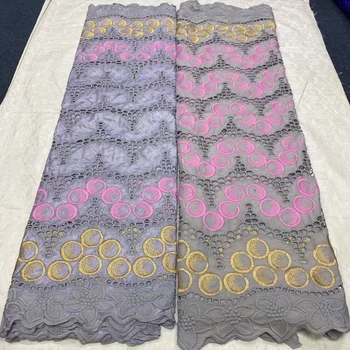 

(2.5+2.5yards/set) Newest hollow out African bazin cotton lace fabric plus Swiss voile lace with embroidery for dress BZX032
