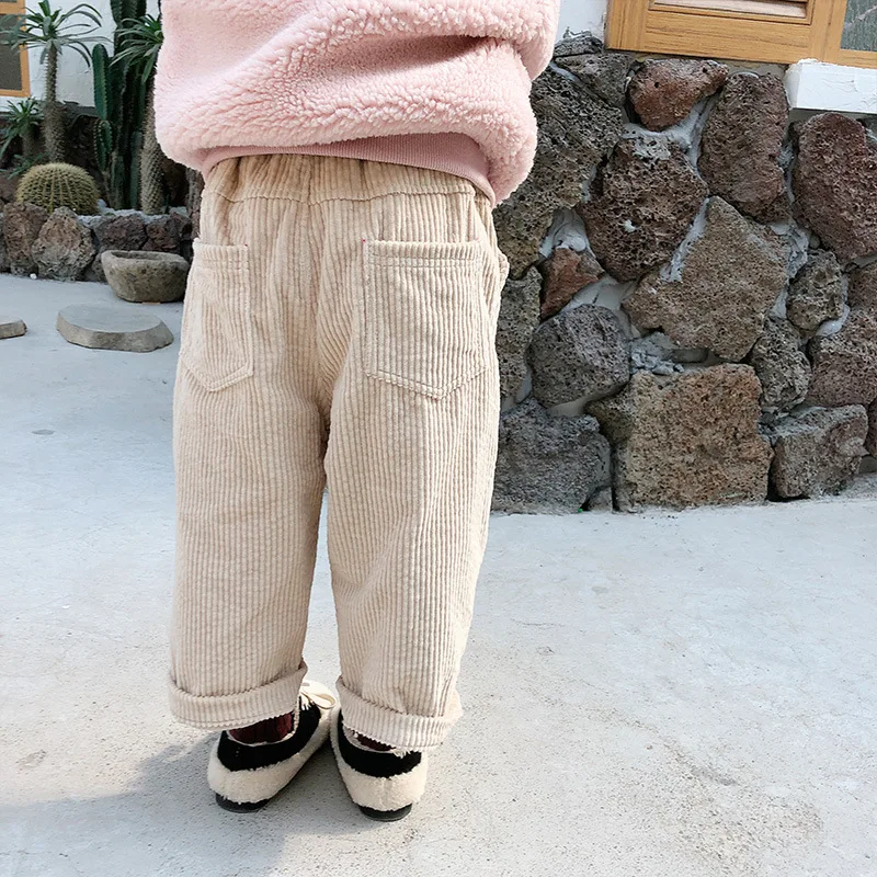 WLG/осенние штаны для мальчиков и девочек Детские однотонные вельветовые штаны бежевого цвета, цвета хаки, розового и серого цветов повседневные универсальные штаны для малышей
