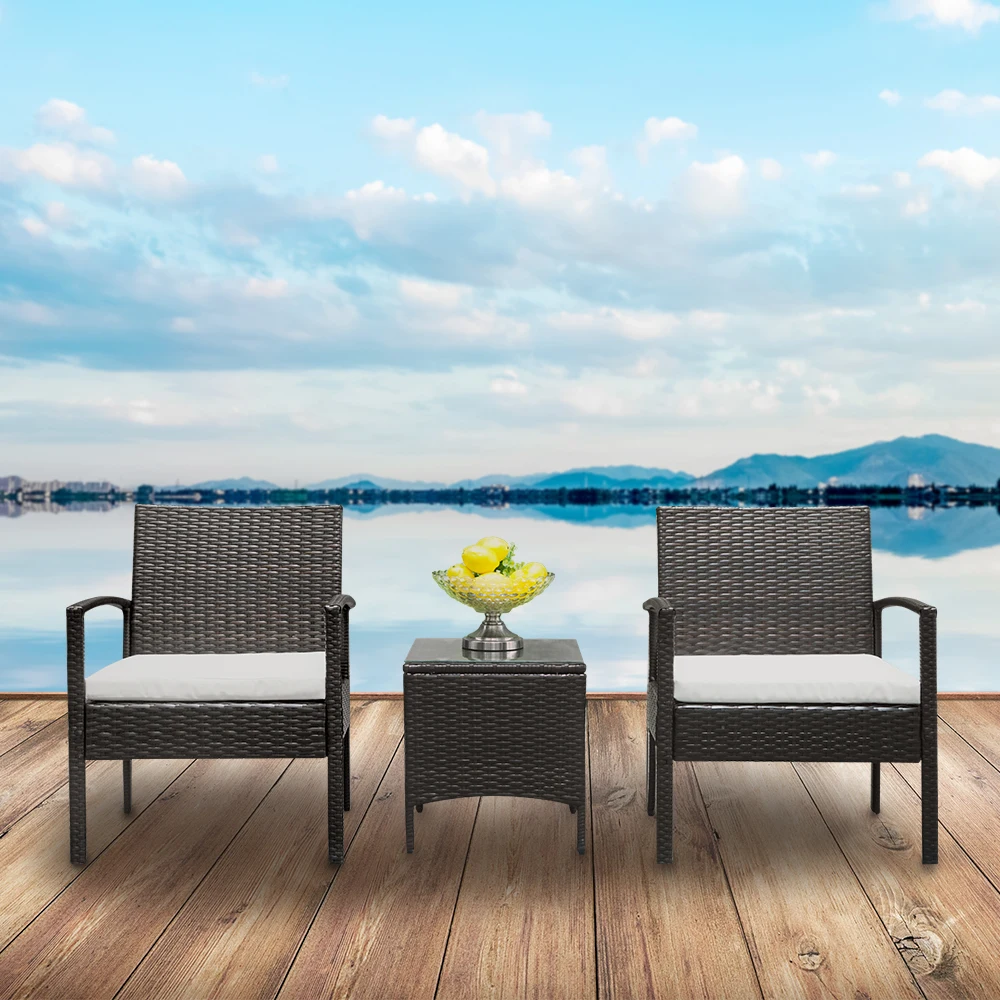 2pcs Arm Chairs 1pc Coffee Table Rattan Sofa Set Brown Gradient 2pcs Arm Chairs 1pc Coffee Table Rattan Sofa Set Brown Gradient