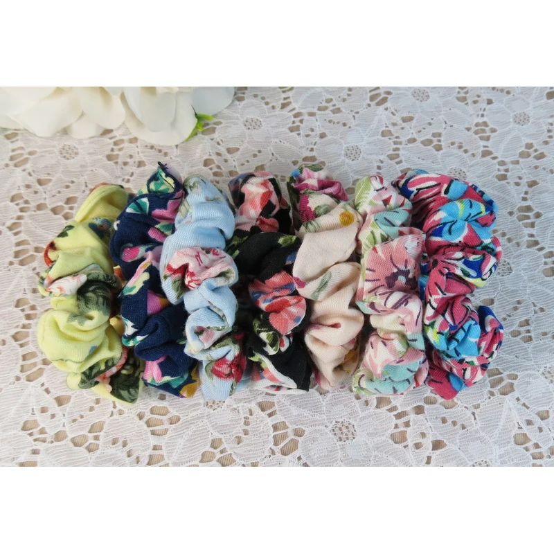 2Pcs/pack 100%Cotton Knitting Printed Hair Scrunchies For Girls Candy Color Elastics Hairround Childrens Decoration for the hair dvotinst newborn baby girls photography props knitting lace dress headband 2pcs set fotografia studio shooting photo props