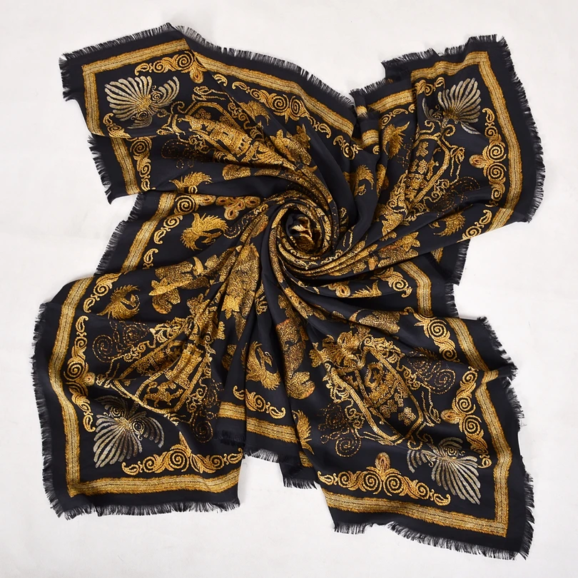 [BYSIFA] Новые черные золотые женские шарфы шали Роскошные чистый Шелковый шарф-накидка осень зима женские квадратные шарфы хиджабы