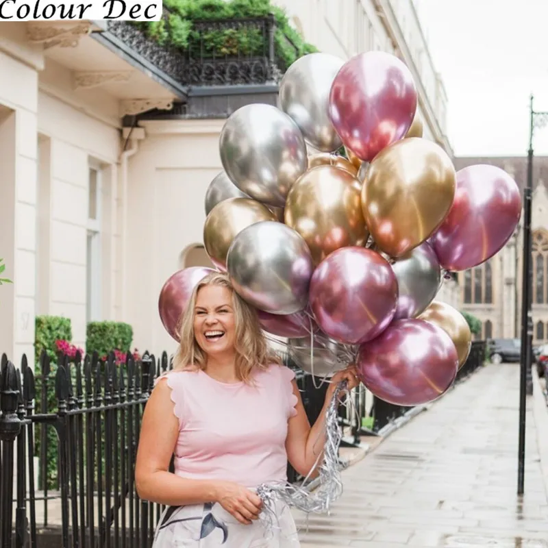 

10pcs 12/10inch Chrome Latex Air Helium Balloons Baby Bridal Wedding Birthday Party Metallic Gold Silver Balloon Decor Kids Ball