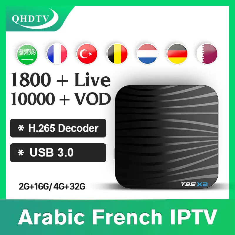 

4K IPTV France Arabic Algeria T95X2 Android IPTV Box QHDTV S905X2 1 Year Code IPTV Subscription Qatar Netherlands French IP TV