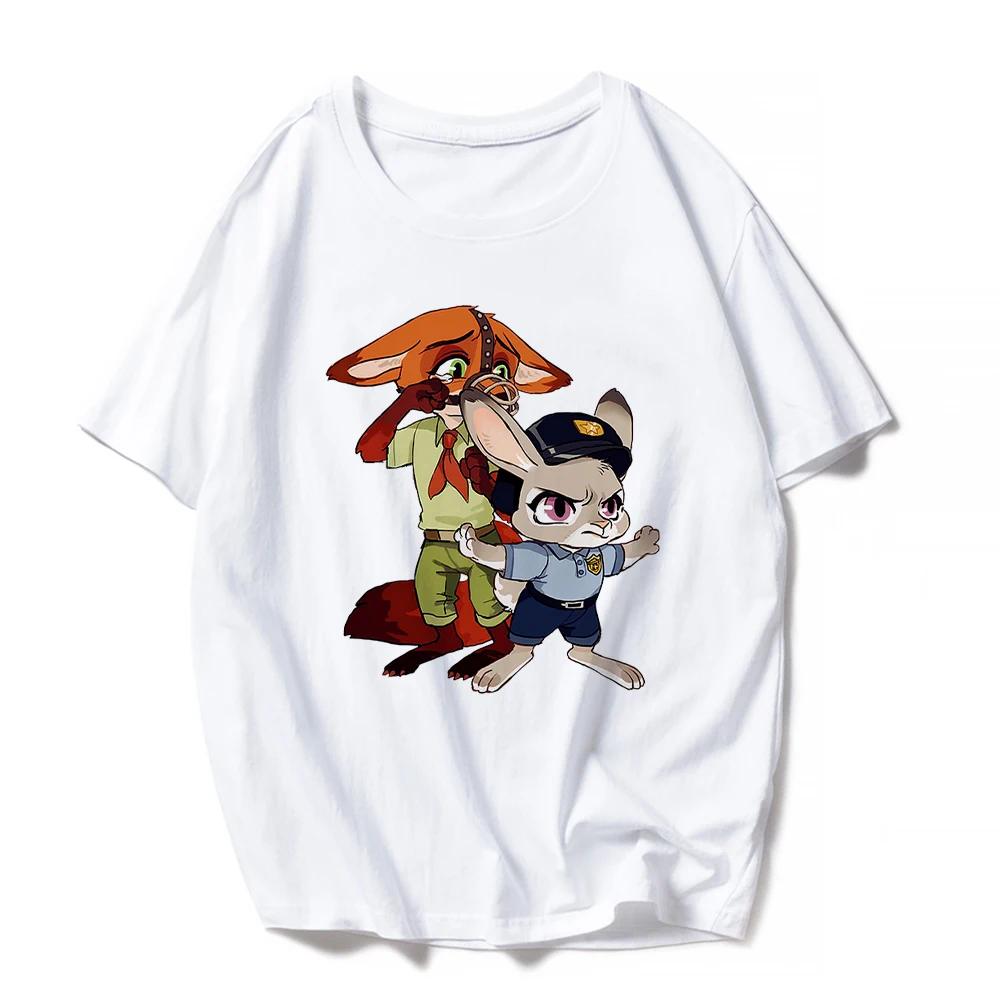 Fashion T-shirt Adult Unisex Tops Casual Rabbit Judy Fox Nick Print Disney Zootopia Girl Boy Children T-shirt Tops Family Look family matching outfits for wedding