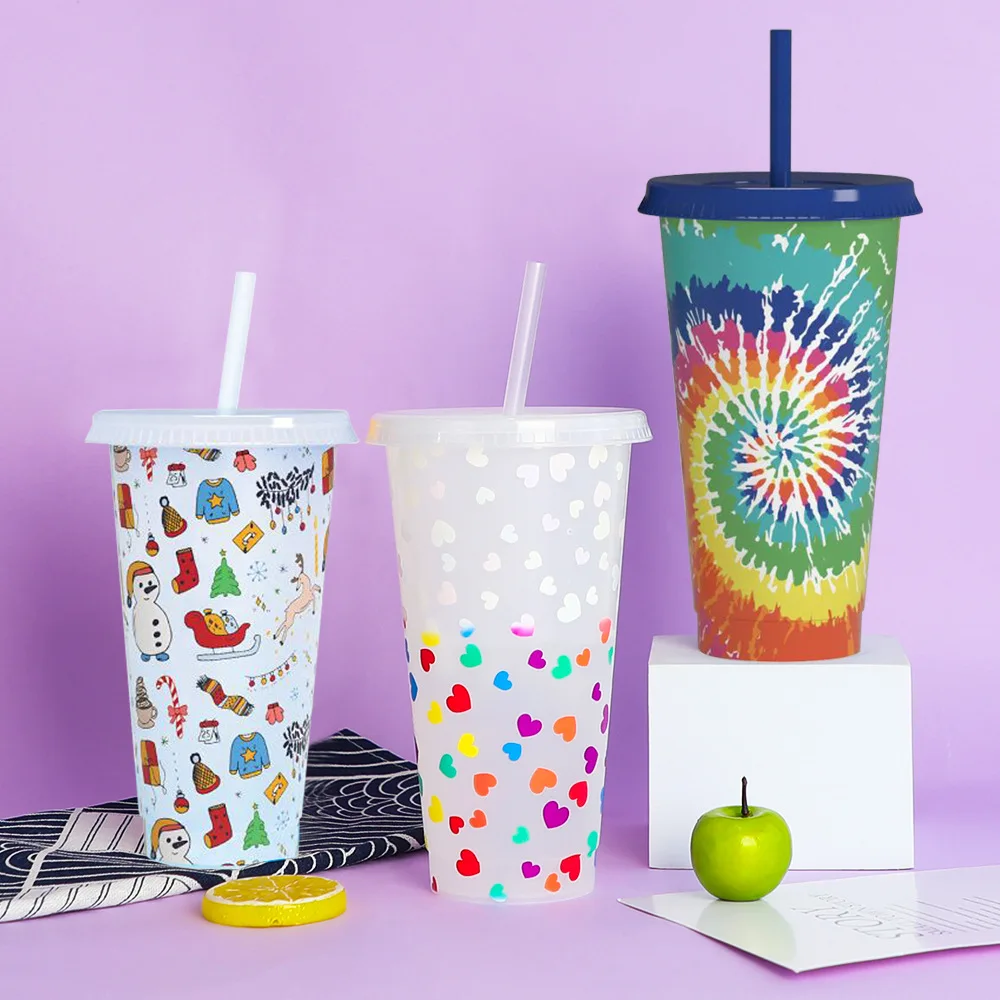 Color Changing Cups, Reusable Cold Cup, Cup With Lid Straw, Customized Cups,  Plastic Cup With Lid, Straw Cup, Kids Reusable Cup, Summer Cup 