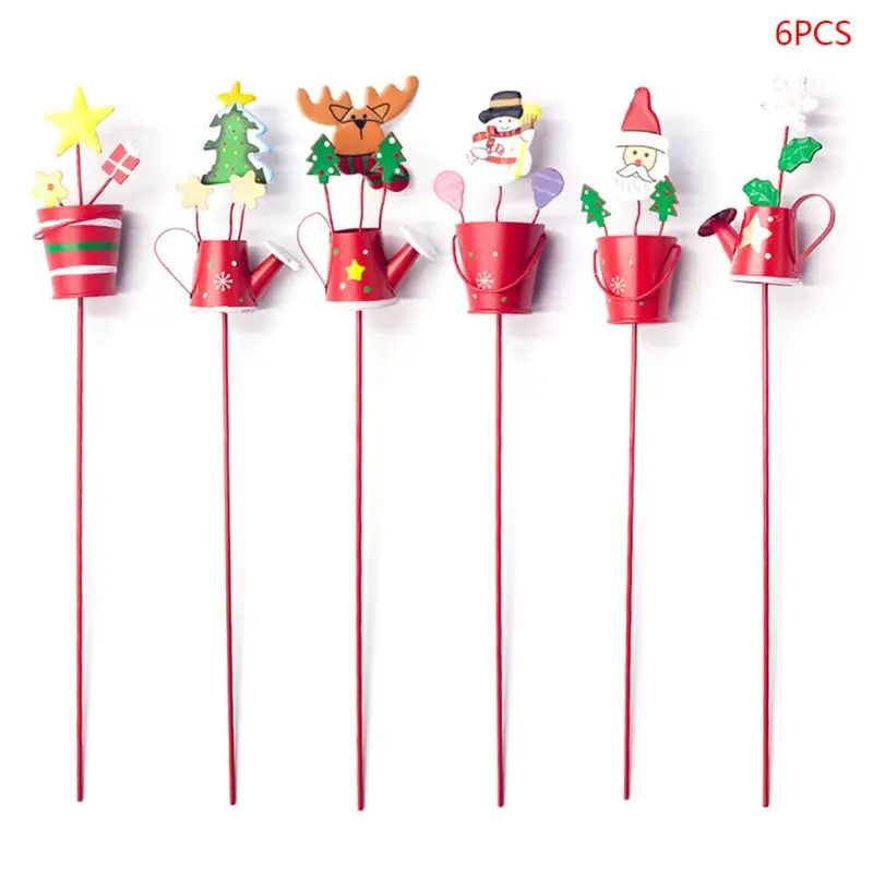 

6pcs/set Creative Christmas Decoration Painted Art Santa Claus Kettle Bucket Insert Xmas Tree Ornaments