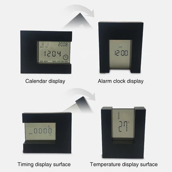 

Office Four Sided LCD Calendar Silent Home Decor Count Down Timer Electronic Time Temperature Alarm Clock Modern Digital Display