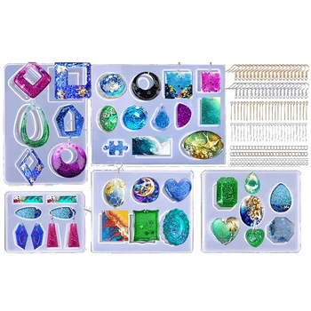 

195Pcs Silicone Epoxy Resin Casting Molds Tools Set for DIY Jewelry Craft Making Including Pendant, Bracelet, Earring, Diamond (