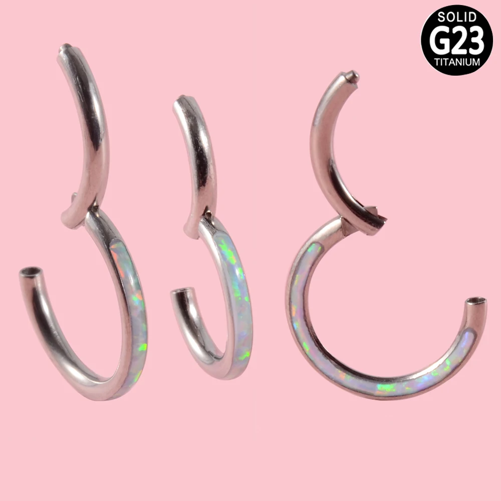 16G G23 Titanium Micro Pave Opal Segment Seamless Clicker Septum Cartilage Ring 
