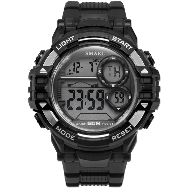 black SMAEL 1515 мужские цифровые часы на открытом воздухе, спортивные брендовые роскошные мужские военные светодиодный электронные часы, водонепроницаемые студенческие мужские часы - Цвет: black