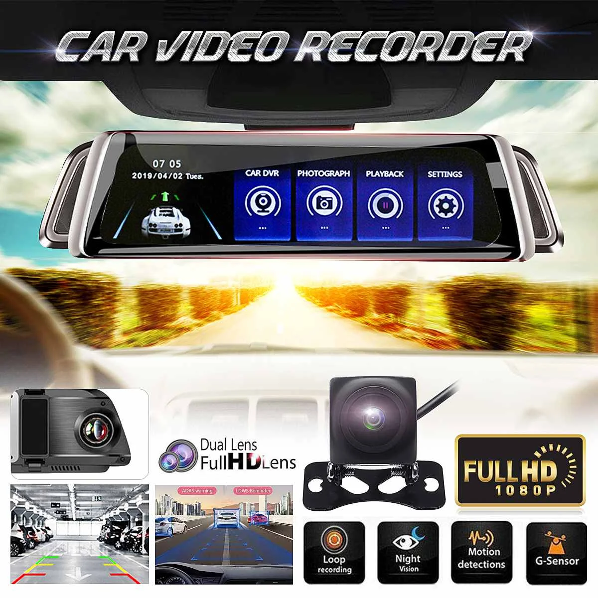 10 ''1080 P ips Full touch screen Автомобильный видеорегистратор зеркало заднего вида Автомобильный видеорегистратор full HD 1080p Автомобильный видеорегистратор с двумя объективами