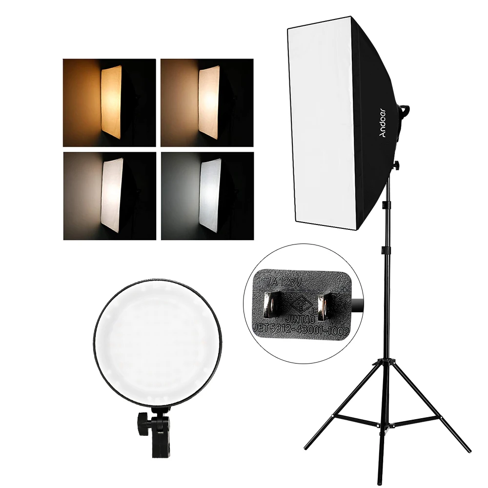 CZ Andoer Studio Photography Softbox LED Light 2700K/5500K Dimmable Lights 45W Bi-color Temperature Stands Accessory | Электроника