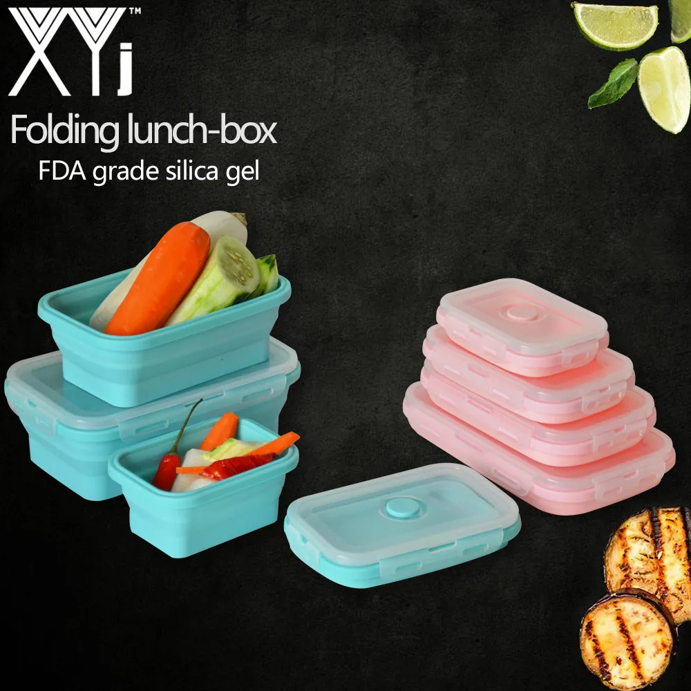 4 шт Силиконовые Складные Bento Box Складной Портативный Ланч-бокс для микроволновой еды столовая посуда контейнер для продуктов миска для детей и взрослых