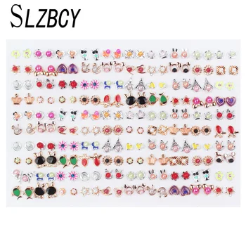 

Fashion 100 Pairs Small Stud Earrings Sets Heart Geometric Mix Style Child Earring For Girl Women Birthday Party Jewelry Gift