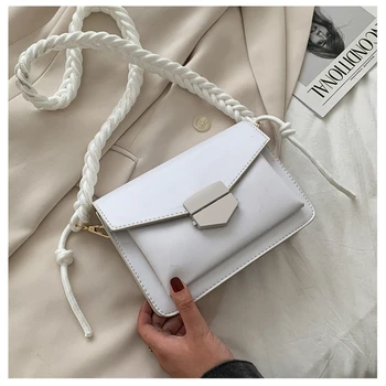 

2020 Fashion Women Small Crossbody Bags Solid Color PU Leather Shoulder Handbags Braided Strap Design Ladies Messenger Purse