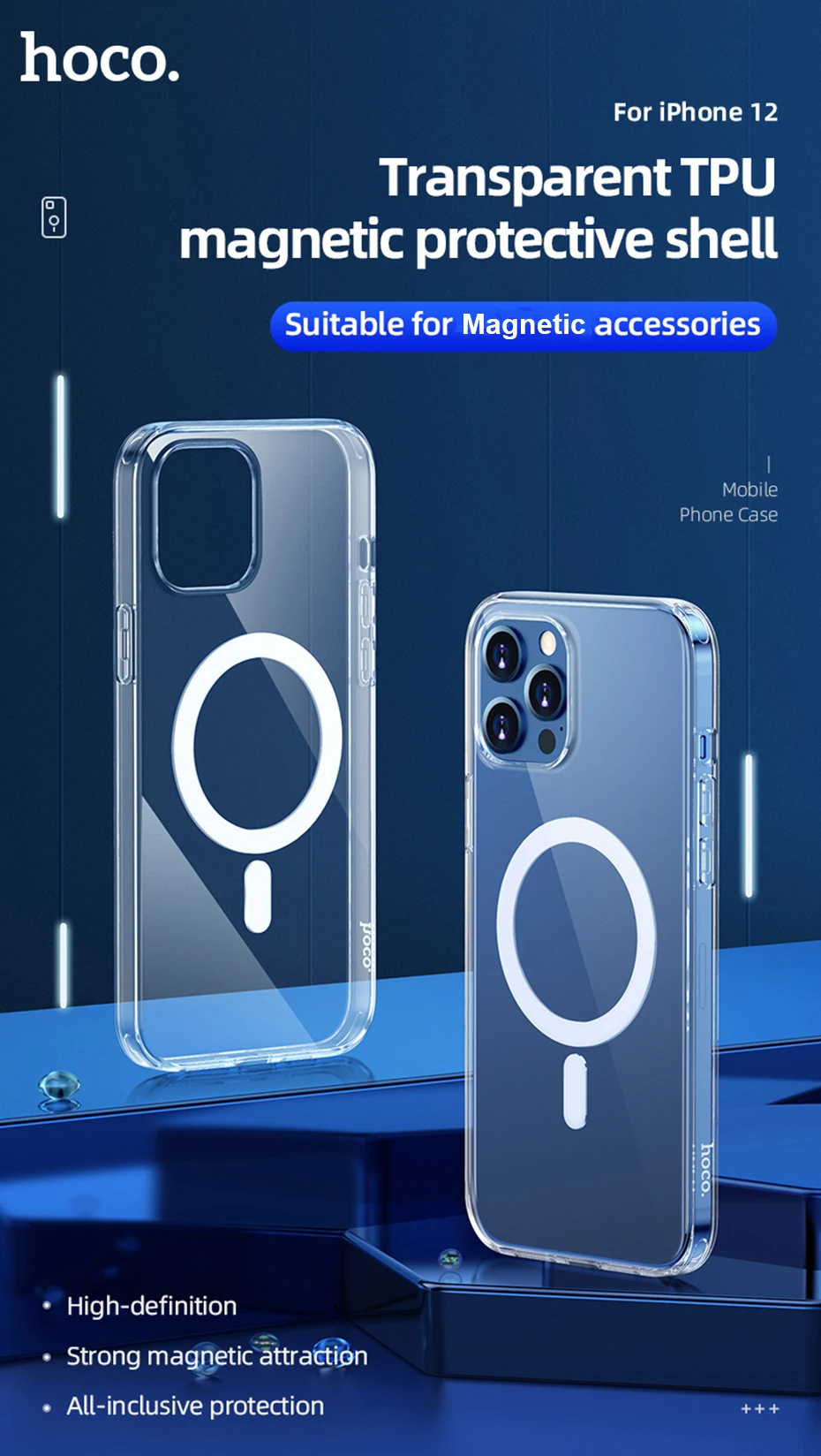 Hoco Luxury Transparent Magnectic Phone Case For iPhone 12 11 Pro Max 12 Mini Shockproof Protective Cover
